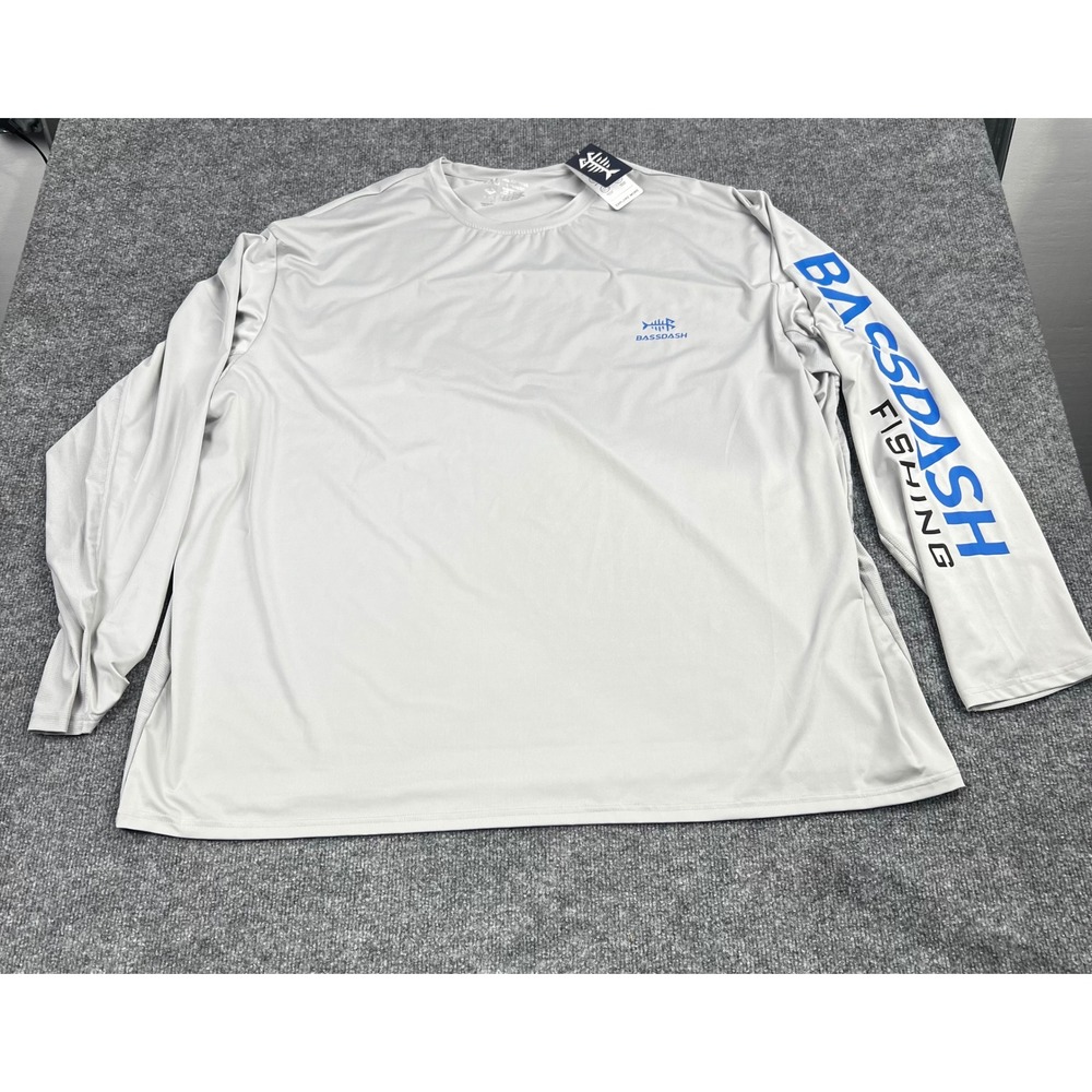 Bassdash Mens 5XL Gray Fishing Shirt Long Sleeve UPF 50+ Performance BG1 Logo